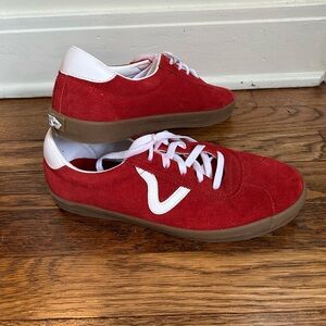 Vans Sports Low Red and White Suede Sneakers Men 9.5 Women 11
